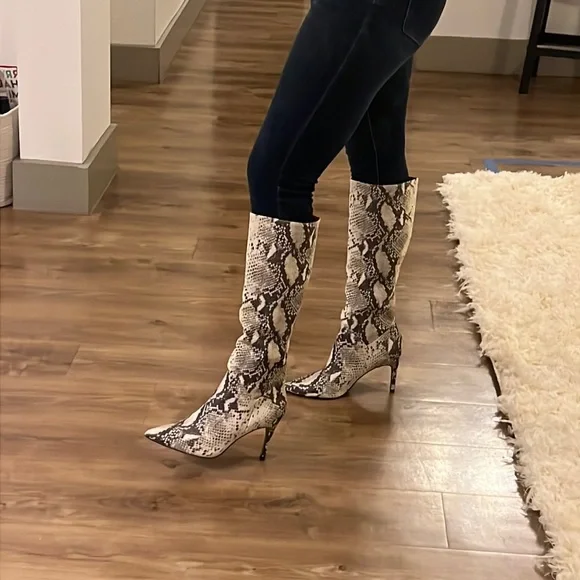 Barely Worn Animal Print Stiletto Tall Boots - Picture 2 of 7